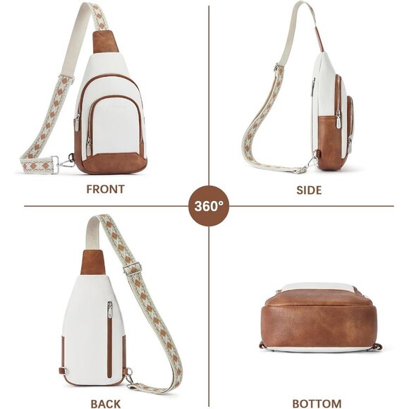 Leather Sling Bag for Women Vintage Crossbody Purse with Guitar Strap Bohemian - Picture 8 of 8